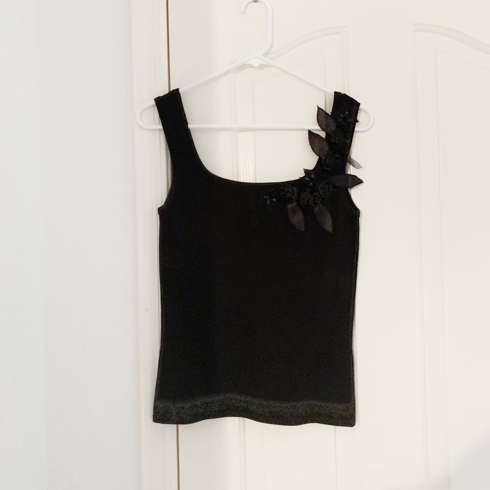 Vintage Michelle Nicole Black Tank With Flower Appliqué